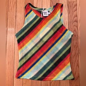 Princess Polly Multicolor Rainbow Striped Mesh Tank Top dopamine rainbow
